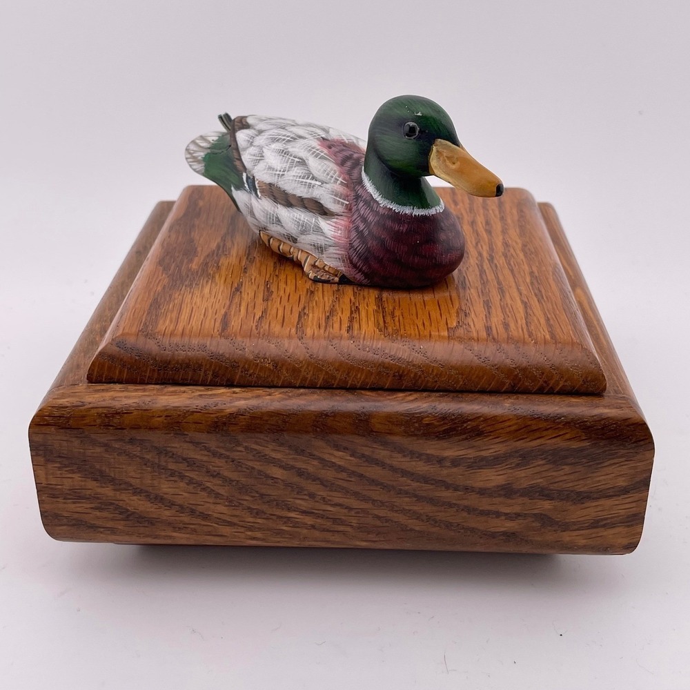 Wooden Trinket Box Duck Mallard Figurine Lid Keepsake Jewelry Storage - Picture 2 of 10